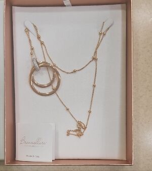 Bronzallure 18k Rose Gold Layered Interlocking Circle Necklace with Pavé Accent